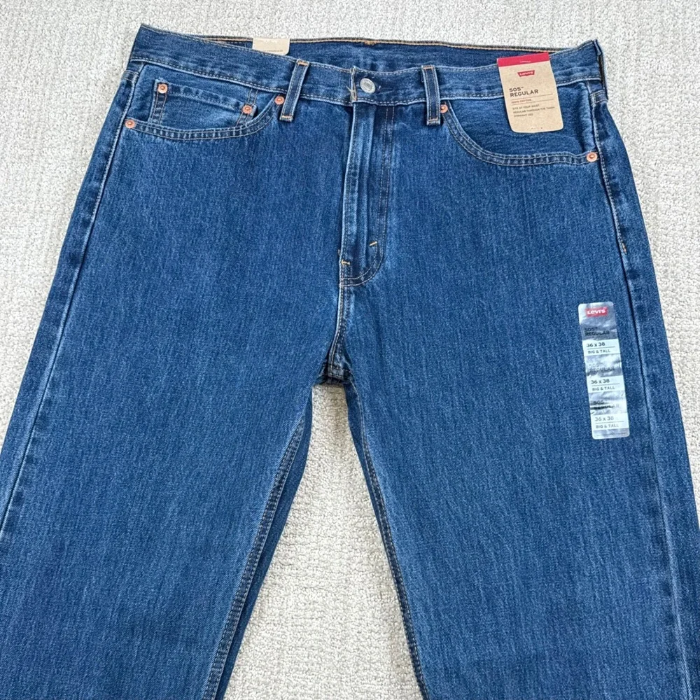 NEW Levi's 505 Mens 36x38 Regular Fit Straight Leg Denim Blue Jeans